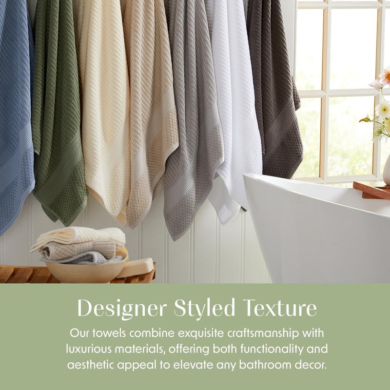 SPRING TREE 100% Cotton Bath Towel Set of 4 | Super Soft & Absorbent with Quick-Dry Fibers | 4 Bath Towels | Textured and Durable Cotton | Krista Collection (Cream) - Image 5